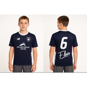 Youth XL FC Flair Soccer Jersey New Balance Navy #6 Golden Group Solar Sponsor